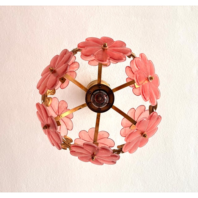 1970s Mid-Century Modern Style Hand-Painted Salmon Pink Glass Floral Globe Chandelier⁠ For Sale - Image 13 of 17