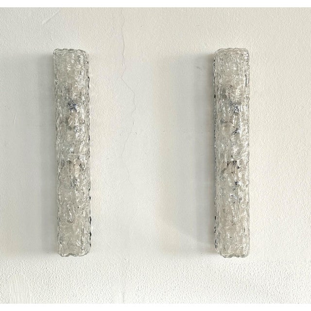 Large Mid-Century Ice Glass Mirror Wall Sconces in Textured Art Glass from Limburg, 1970s, Set of 2 For Sale - Image 12 of 14