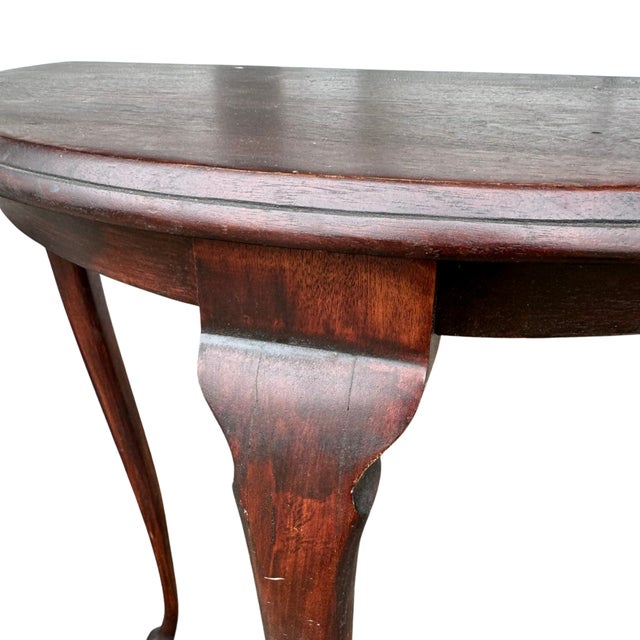 Wood 1920s Queen Anne Half‑Moon Console Table With Three Legs For Sale - Image 7 of 11