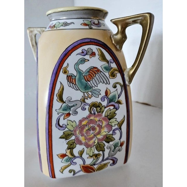 Ceramic Antique Nippon Morimura Square Vase Hand Painted Floral Bird Motif 7.5" For Sale - Image 7 of 7