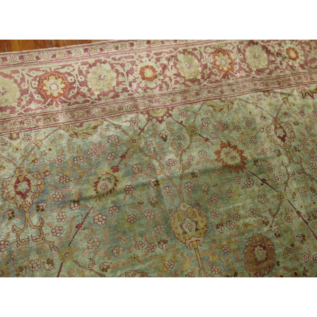 Early 20th Century Green Background Persian Tabriz Rug rug no.j1615 For Sale - Image 5 of 8