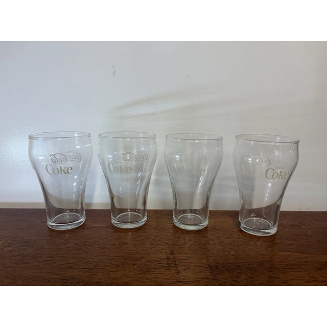 Coca Cola Bottling Co. 1980s Coca-Cola Contour Drinking Glasses Clear Coke Logo Tumblers Collectible - Set of 4 For Sale - Image 4 of 9