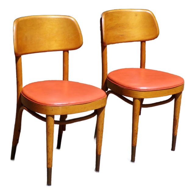 Vintage Pair Thonet Mid Century Modern Bentwood Bistro Chairs For Sale