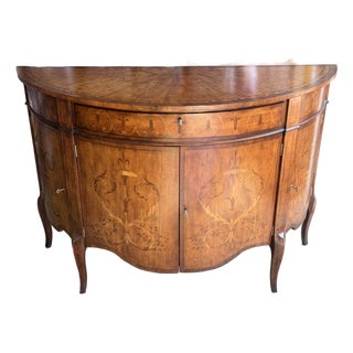 1980s John-Richard European Crossroads Collection Handpainted Demi Lune Commode Cabinet For Sale