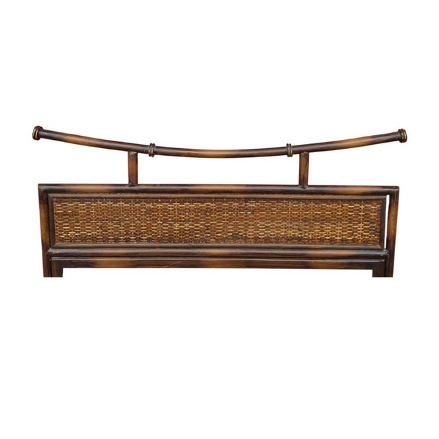 Wood 20th Century Pagoda Style Faux Rattan Metal and Wicker Wall Mirror For Sale - Image 7 of 8