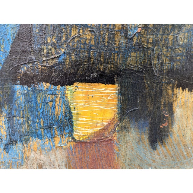 David Adickes "Abstract- Blue w/ One Gold Square" Modern Cubist Inspired Abstract Painting, 20th Century For Sale - Image 11 of 11