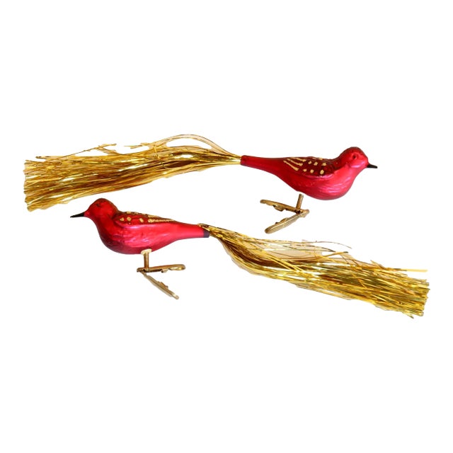 Red Mercury Glass Bird Ornaments, Set of 2 For Sale