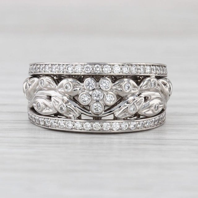 2010s Vintage Ornate 0.58ctw Diamond Flower Ring Platinum Wedding Anniversary Size 6 For Sale - Image 5 of 8