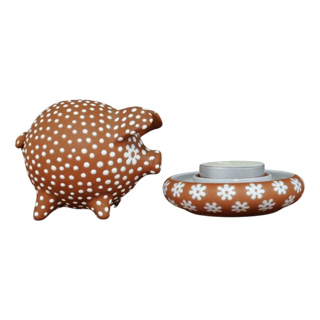 Piggy Bank and Candleholder attributed to Zeuthen Ceramic Workshop, Copenhagen, Denmark, 1960s, Set of 2 For Sale