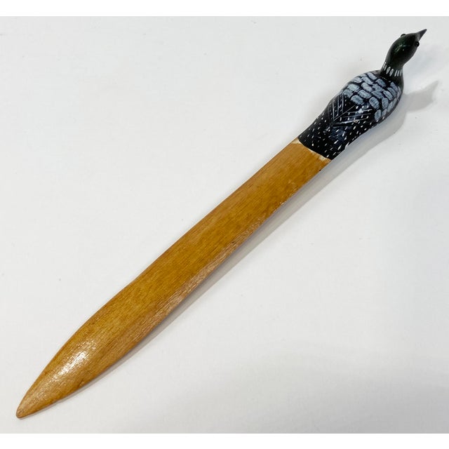 Vintage Wooden Hand-Painted Duck Motif Letter Opener For Sale - Image 4 of 7
