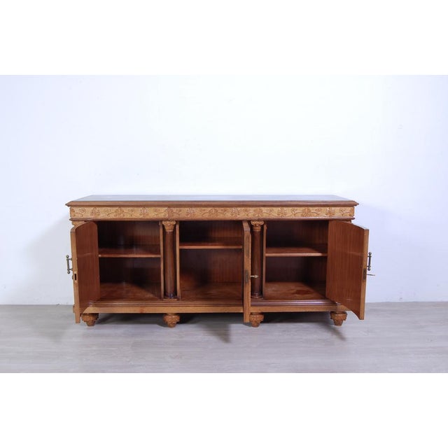 Brown Empire Style Sideboard in Briar with Green Marble Top & Mirror, 1940s, Set of 2 For Sale - Image 8 of 18