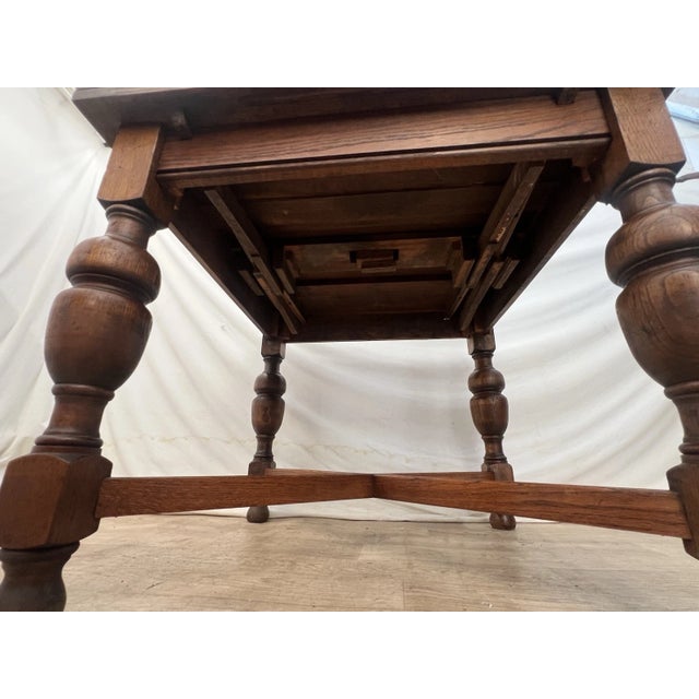 Early 20th Century English Tudor Expansion Table Turned Baluster Legs Quarter Sawn Oak, X-Stretcher 1a For Sale - Image 16 of 16