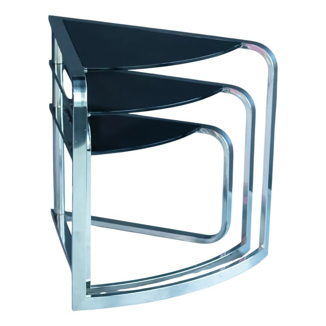 Postmodern Italian Nesting Tables Chrome Metal and Lacquered Plywood, 1980s For Sale