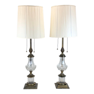 1970’s Stiffel Hollywood Regency Brass & Crystal Table Lamps