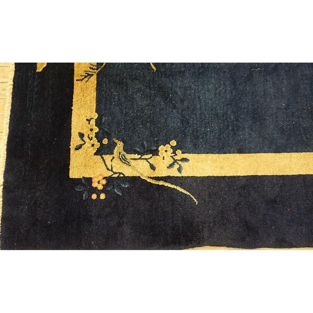 Navy Blue 1920s Navy Blue Solid Birds Deco Antique Chinese Peking Hallway Runner Rug For Sale - Image 8 of 10