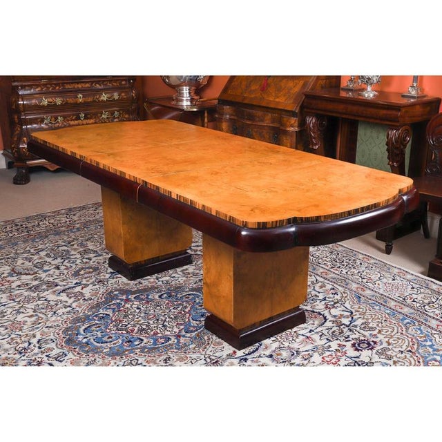 Antique 20th Century Art Deco Burr Walnut Dining Table & Chairs attributed to Epstein, 1920s, Set of 9 For Sale - Image 3 of 18