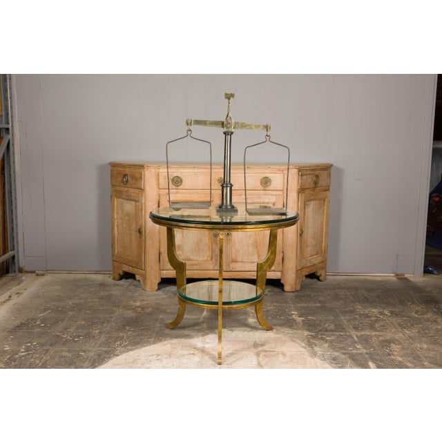 Brass Large French 19th Century Brass and Steel Scale with Weighing Pans and Column For Sale - Image 8 of 12