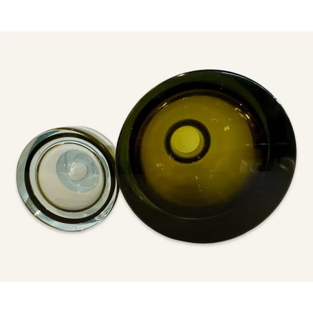 Modern 1970s Venetian Glass Decanter in Clear Cased Olive Green Glass by Flavio Poli For Sale - Image 3 of 5