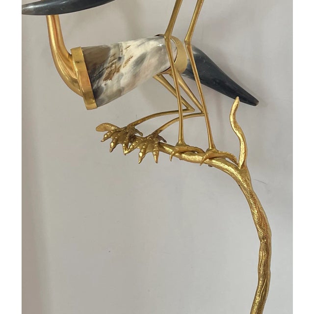 Metal Italian Perched Birds Sculpture With Natural Horns & Dore Bronze, Hauy Pouigo 34" For Sale - Image 7 of 12