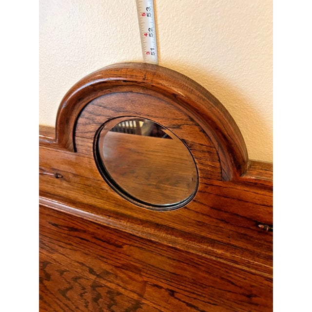 Antique Barley Twist Oak Server Cabinet Sideboard Buffet Console, Beveled Mirror For Sale - Image 13 of 17