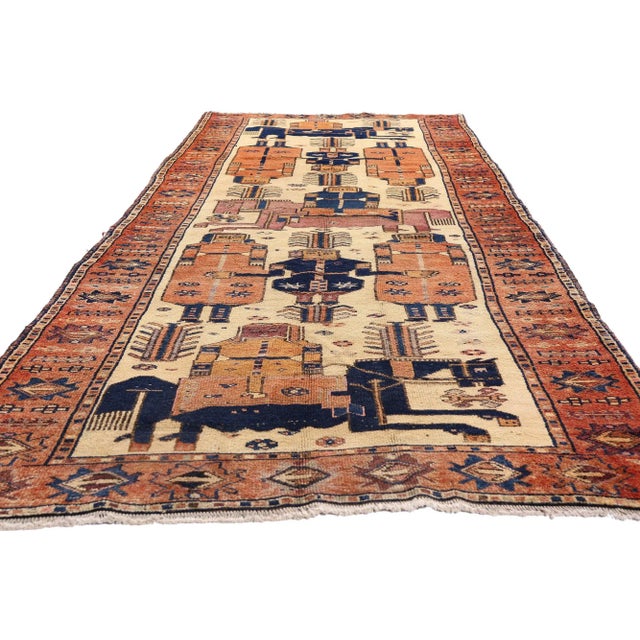 Tribal Antique Persian Shiraz Pictorial Rug, 04'07 X 13'03 For Sale - Image 3 of 10