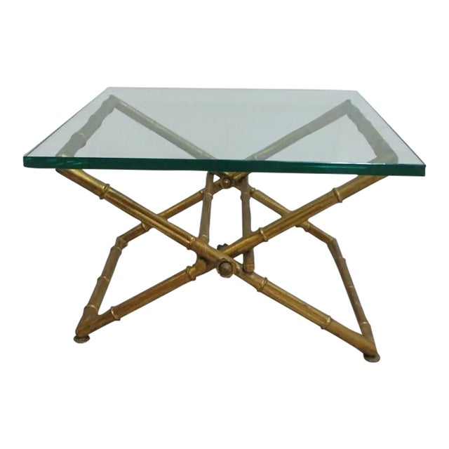 Vintage Gold Gilt Faux Bamboo Campaign X Base End Table Italian Regency A For Sale