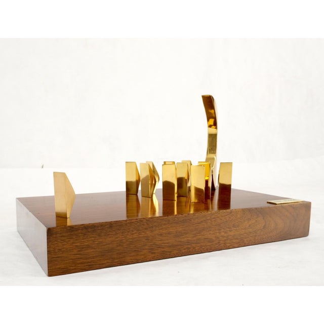 Brown Mid 20th Century Modern Flock of Birds Sculpture Solid Brass Figurines on Walnut Rectangle Block For Sale - Image 8 of 17