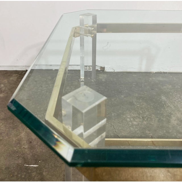Brass Vintage MCM Charles Hollis Jones Lucite Glass Top Table For Sale - Image 8 of 11