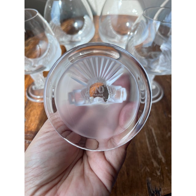 1980s Cristal De Sevres Napoleon Crystal Brandy Balloon Glasses With Frosted Eagle Stem Bases- Set of 6 For Sale - Image 9 of 9