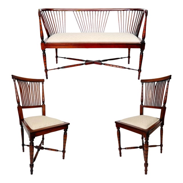 19th Century English Regency Mahogany Parlor Set Settee and Pair of Side Chairs, Set of 3 For Sale