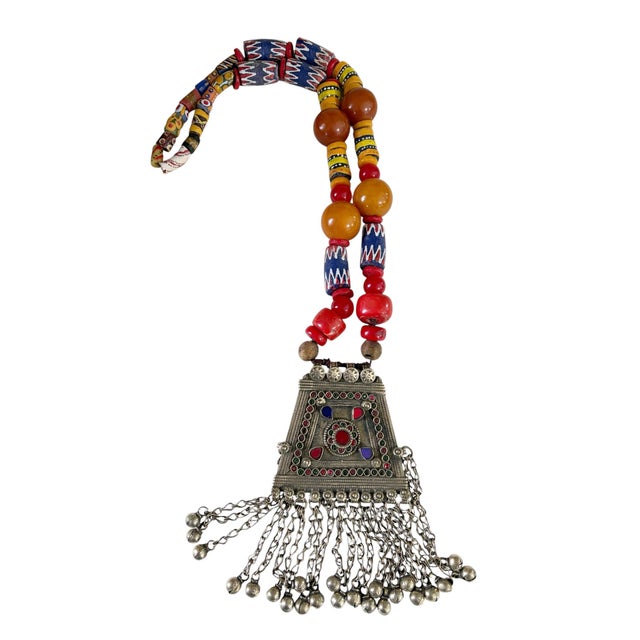 Vintage Tribal Afghan Necklace W/Coral Wall Hanging 22" H For Sale - Image 9 of 10