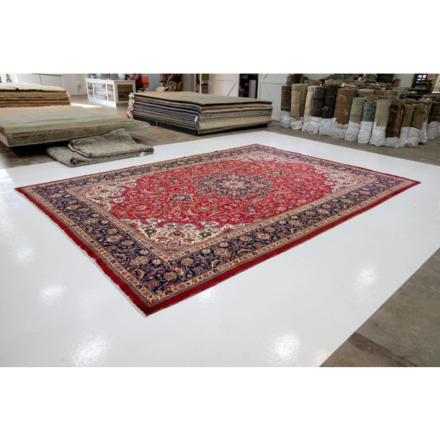 Persian Antique Persian Tabriz Handmade Medallion Wool Rug in Red For Sale - Image 3 of 11