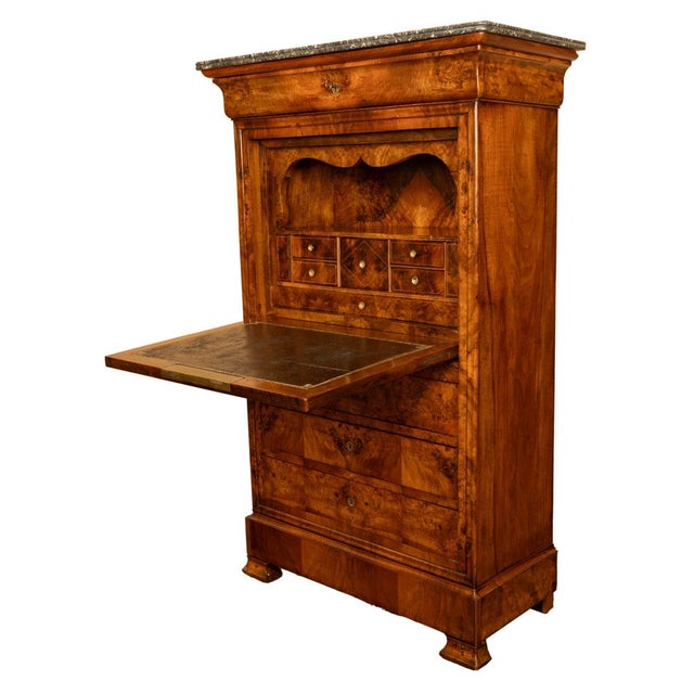 Antique French Louis Philippe Burr Walnut Secrétaire À Abattant Desk Chest 1840 For Sale - Image 9 of 18