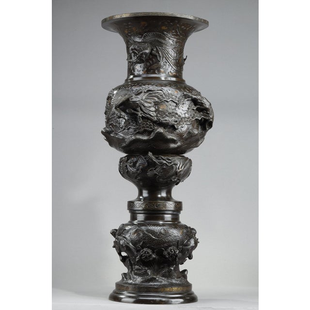 Large Bronze Vase Sculpted with Chimeras, Dragons, Birds of Frey and Phoenix, 1890s For Sale - Image 3 of 15
