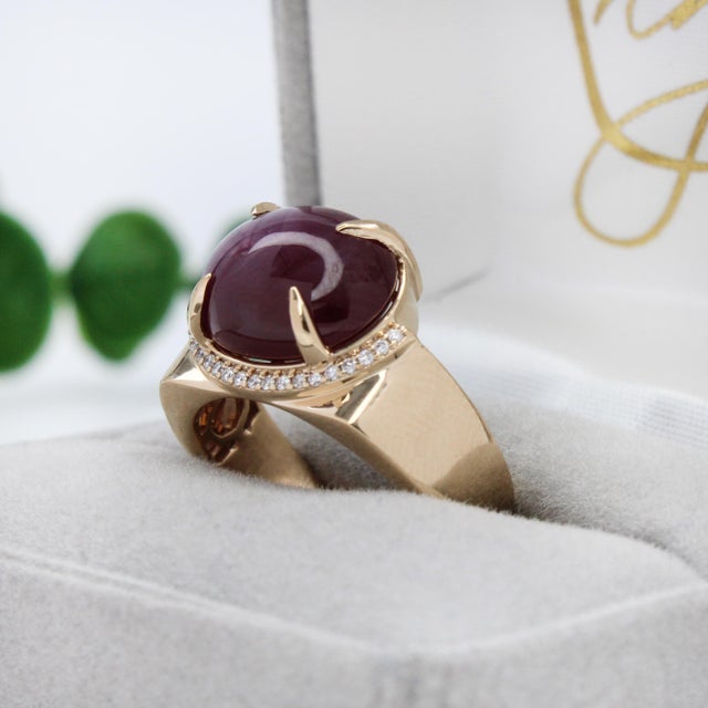 Red 7.3ct Star Ruby Ring W Natural Diamond Accents in Solid 14k Gold | Ov 10.5x9.6mm, Size 6.75 For Sale - Image 8 of 10