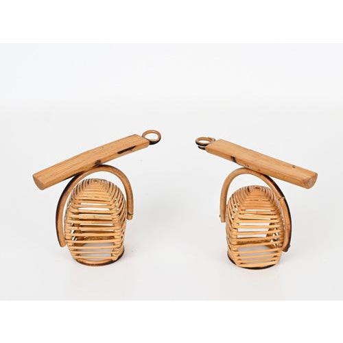 French Riviera Adjustable Sconces in Rattan by Louis Sognot, 1960s, Set of 2 For Sale - Image 15 of 16