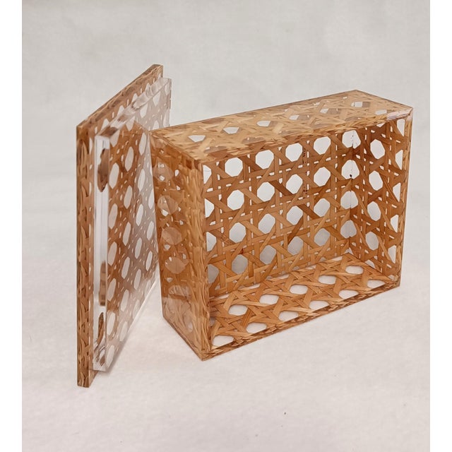 Mid-Century Modern Acrylic Glass and Vienna Straw Box from Christian Dior, 1980s For Sale - Image 6 of 11