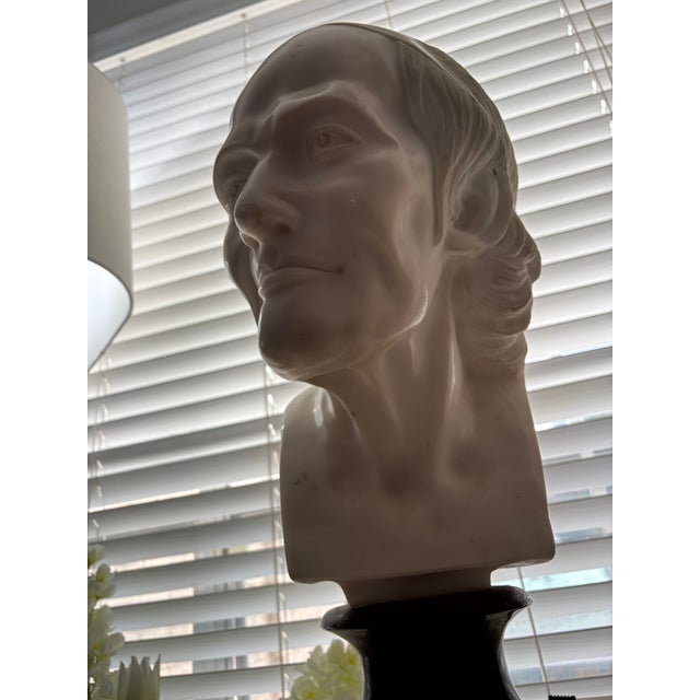 1960s Large Neoclassical Classical Male Bust Sculpture – White Stone/Marble on Black Marble Base For Sale - Image 10 of 12