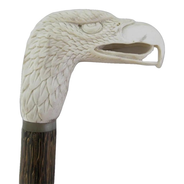 Eagle Head Finely Carved Deer Antler Antique Walking Stick Cane For Sale
