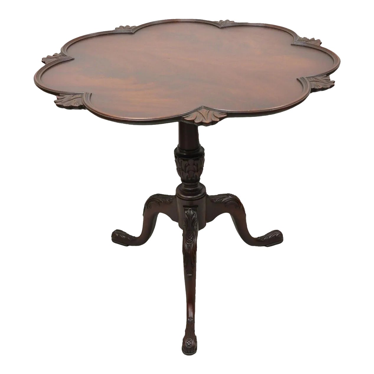 Vintage Crotch Mahogany Chippendale Style Pie Crust Pedestal Side Tea