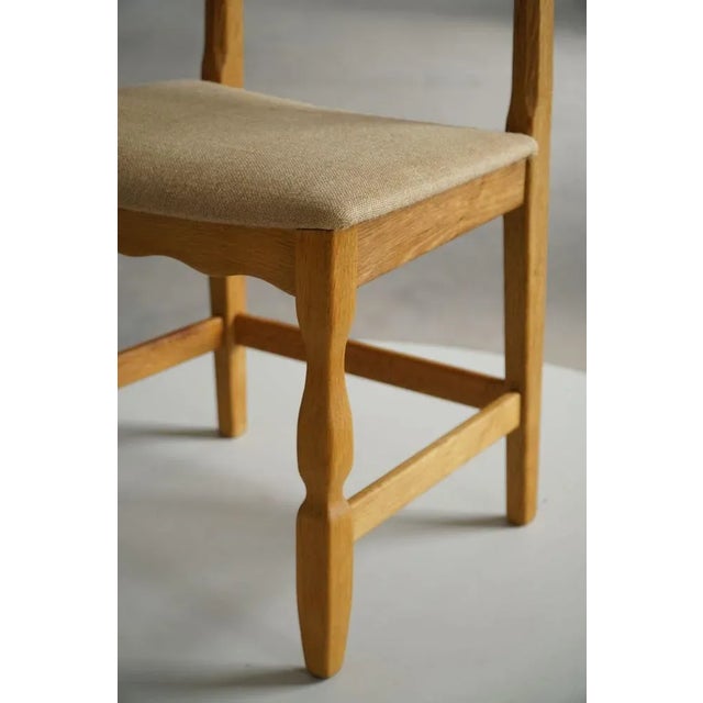 Gold Mid-Century Modern Chairs in Oak & Hessian attributed to Henning Kjærnulf, 1950s, Set of 6 For Sale - Image 8 of 18
