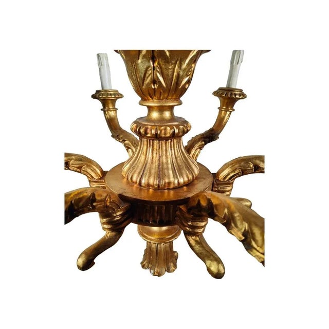 Italian Gilt Wood Chandelier, 1950s For Sale - Image 9 of 13