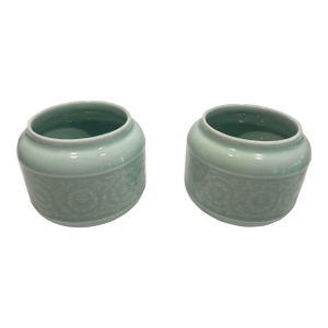 Pair of 1980s Chinese Cerulean Short Flower Vases