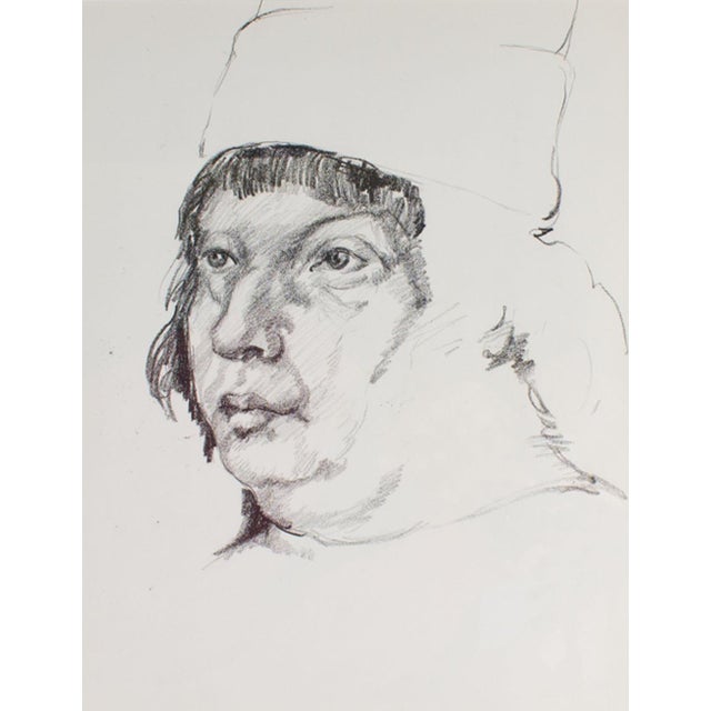 A charcoal portrait drawing by the American artist James L. Bruch (1942-2023). This portrait depicts a man in Renaissance...