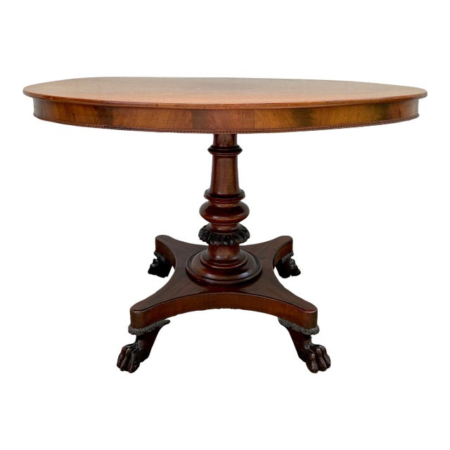 Antique American Empire Mahogany Paw Foot Pedestal Center Table, Late 19th Century For Sale