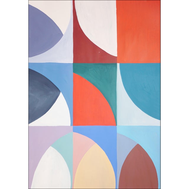 2026, Abstract Geometric Tiles, Bauhaus Landscape, Representation of Nine Skies, Acrylic Paint on Watercolor Paper by Natalia Roman For Sale