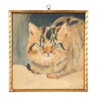 Una Shaw Lang (British 1889 - 1981) St Ives School Watercolor Painting Portrait of a Tabby Cat For Sale