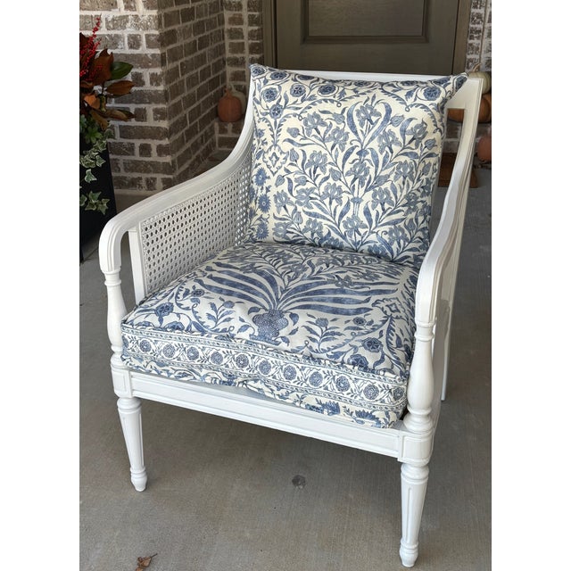 Traditional Vintage Hibriten Bernhardt Caned Armchair With Lee Jofa Oscar De La Renta Sameera Fabric For Sale - Image 3 of 18