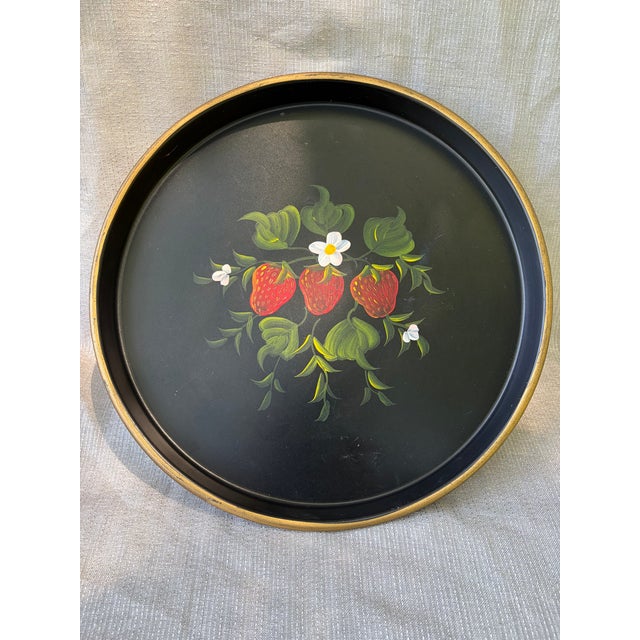 Vintage Strawberry Tole Round Tray For Sale - Image 10 of 17