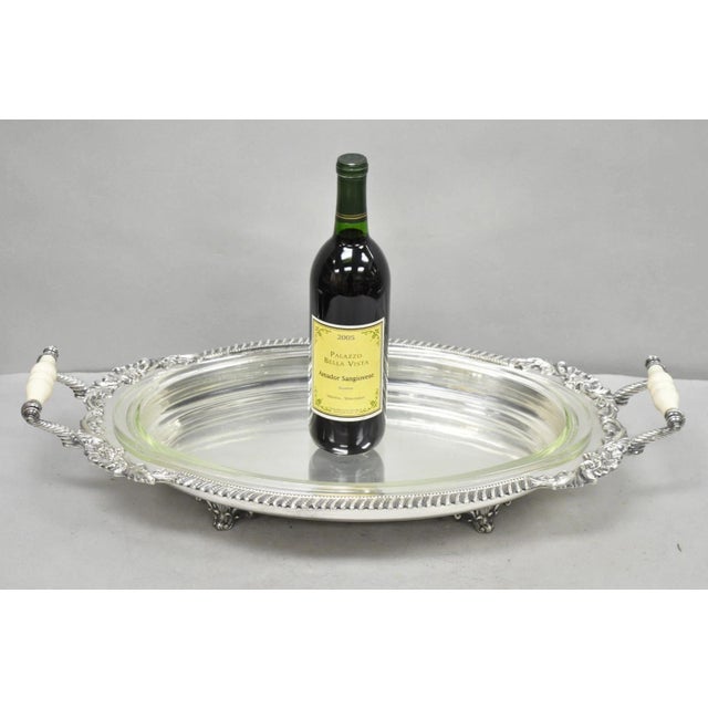Antique Sheffield Victorian Silver Plated Large Twin Handle Serving Dish Platter with Glass Pyrex Liner. Circa Early 20th...